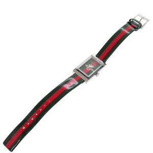 新品同様 グッチ Gフレーム 147.4 SS レザー グリーン レッド クオーツ 腕時計 0559【中古】GUCCI