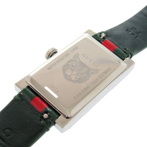 新品同様 グッチ Gフレーム 147.4 SS レザー グリーン レッド クオーツ 腕時計 0559【中古】GUCCI