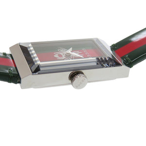 新品同様 グッチ Gフレーム 147.4 SS レザー グリーン レッド クオーツ 腕時計 0559【中古】GUCCI