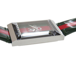 新品同様 グッチ Gフレーム 147.4 SS レザー グリーン レッド クオーツ 腕時計 0559【中古】GUCCI
