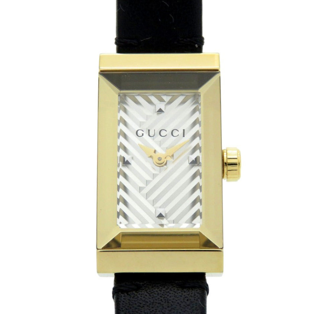 新品同様 グッチ Gフレーム 147.5 SS レザー シルバー ゴールド ブラック クオーツ 腕時計 0560【中古】GUCCI