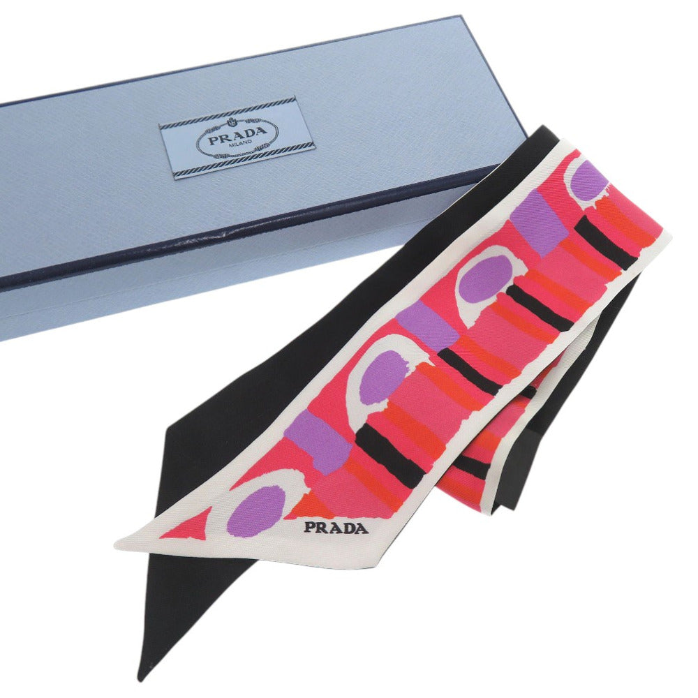 新品同様 プラダ プリントツイル スカーフ 1FF008 ツイリー シルク マルチカラー 0592【中古】PRADA