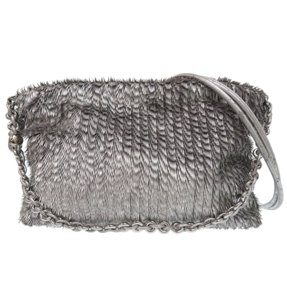 ロエベ フリンジ メタリック ショルダーバッグ レザー シルバー 0607【中古】LOEWE