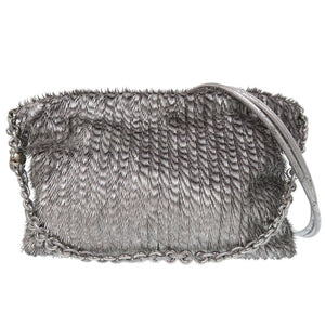 ロエベ フリンジ メタリック ショルダーバッグ レザー シルバー 0607【中古】LOEWE