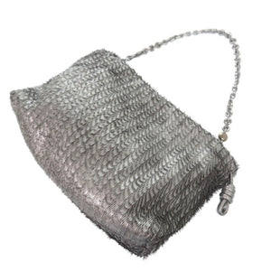 ロエベ フリンジ メタリック ショルダーバッグ レザー シルバー 0607【中古】LOEWE