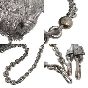 ロエベ フリンジ メタリック ショルダーバッグ レザー シルバー 0607【中古】LOEWE