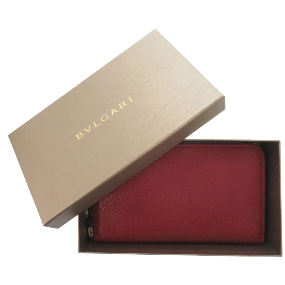 新品同様 ブルガリ ラウンドファスナー 37340 レザー レッド 長財布 赤 0680【中古】BVLGARI