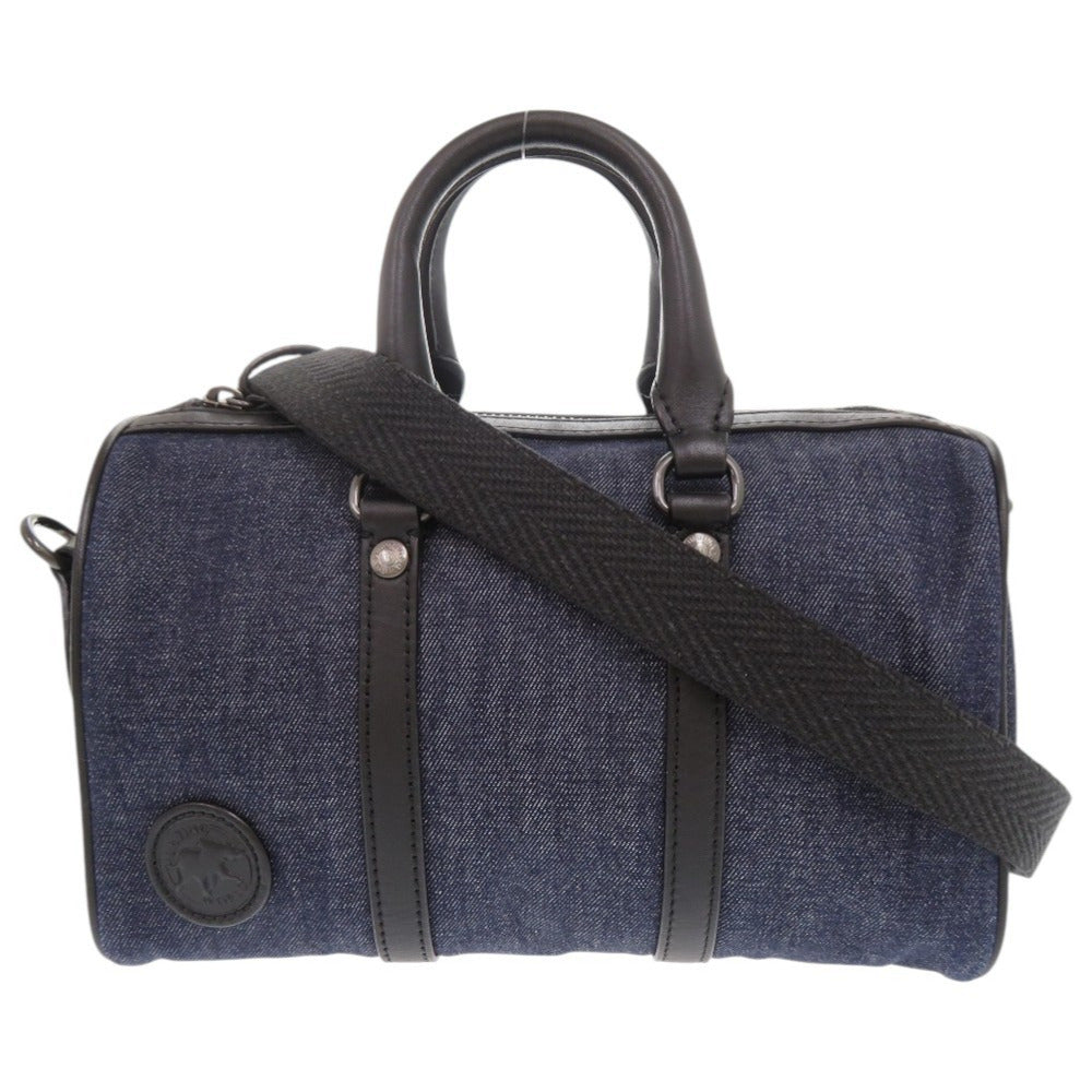 未使用品 ハンティングワールド デニム レザー ネイビー ブラック 2WAY ミニボストン ハンドバッグ ショルダーバッグ 0694【中古】HUNTING WORLD