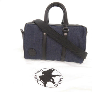 未使用品 ハンティングワールド デニム レザー ネイビー ブラック 2WAY ミニボストン ハンドバッグ ショルダーバッグ 0694【中古】HUNTING WORLD