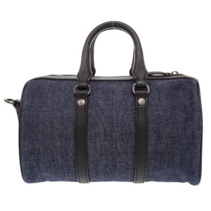 未使用品 ハンティングワールド デニム レザー ネイビー ブラック 2WAY ミニボストン ハンドバッグ ショルダーバッグ 0694【中古】HUNTING WORLD