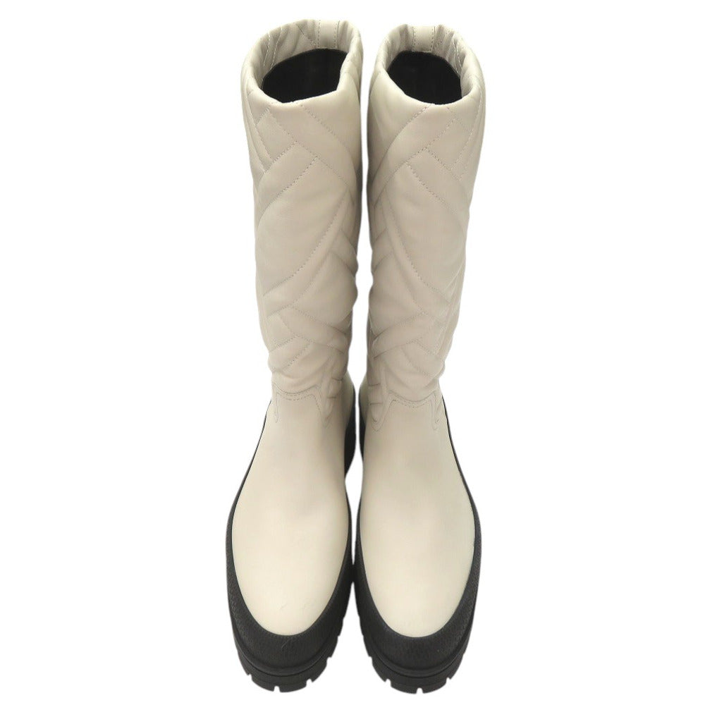新品同様 エルメス キルティング ロングブーツ スノーブーツ WS222048Z 2206 レザー アイボリー 0700【中古】HERMES
