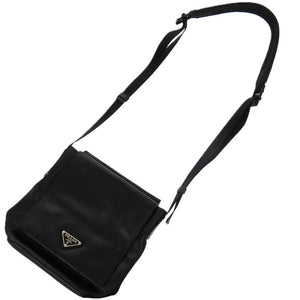 美品 プラダ レザー ブラック 0701 黒 メッセンジャーバッグ ショルダーバッグ【中古】PRADA
