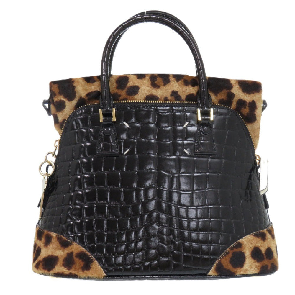 新品同様 メゾン マルジェラ ショルダー 5AC スモール レザー ブラック レオパード 0720 ハンドバッグ【中古】Maison Margiela