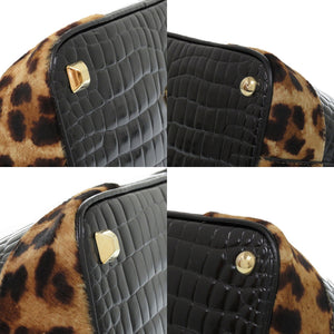 新品同様 メゾン マルジェラ ショルダー 5AC スモール レザー ブラック レオパード 0720 ハンドバッグ【中古】Maison Margiela