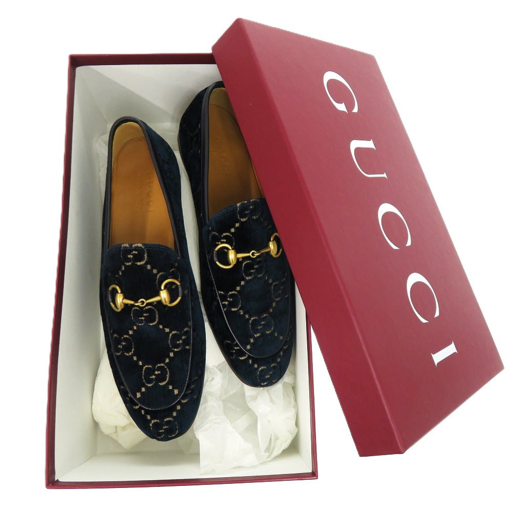 未使用品 グッチ ヨルダーン ホースビット アウトソール補強 430088その他 レザー GGベルベット ネイビー 0737 紺 ローファー【中古】GUCCI