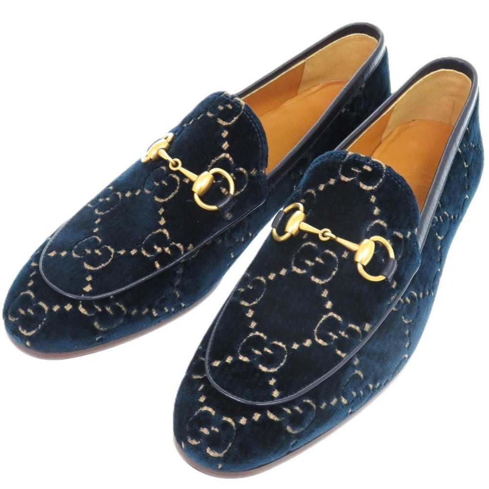 未使用品 グッチ ヨルダーン ホースビット アウトソール補強 430088その他 レザー GGベルベット ネイビー 0737 紺 ローファー【中古】GUCCI