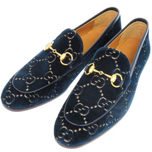 未使用品 グッチ ヨルダーン ホースビット アウトソール補強 430088その他 レザー GGベルベット ネイビー 0737 紺 ローファー【中古】GUCCI