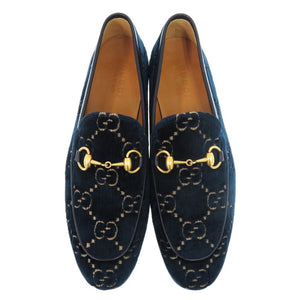 未使用品 グッチ ヨルダーン ホースビット アウトソール補強 430088その他 レザー GGベルベット ネイビー 0737 紺 ローファー【中古】GUCCI