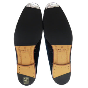 未使用品 グッチ ヨルダーン ホースビット アウトソール補強 430088その他 レザー GGベルベット ネイビー 0737 紺 ローファー【中古】GUCCI