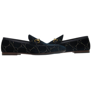 未使用品 グッチ ヨルダーン ホースビット アウトソール補強 430088その他 レザー GGベルベット ネイビー 0737 紺 ローファー【中古】GUCCI