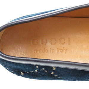 未使用品 グッチ ヨルダーン ホースビット アウトソール補強 430088その他 レザー GGベルベット ネイビー 0737 紺 ローファー【中古】GUCCI