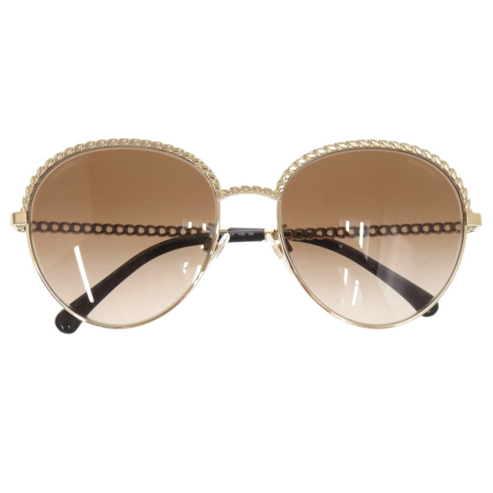 美品 シャネル パント シェイプ アイウェア メタル プラスチック ゴールド ブラウン サングラス 0751【中古】CHANEL