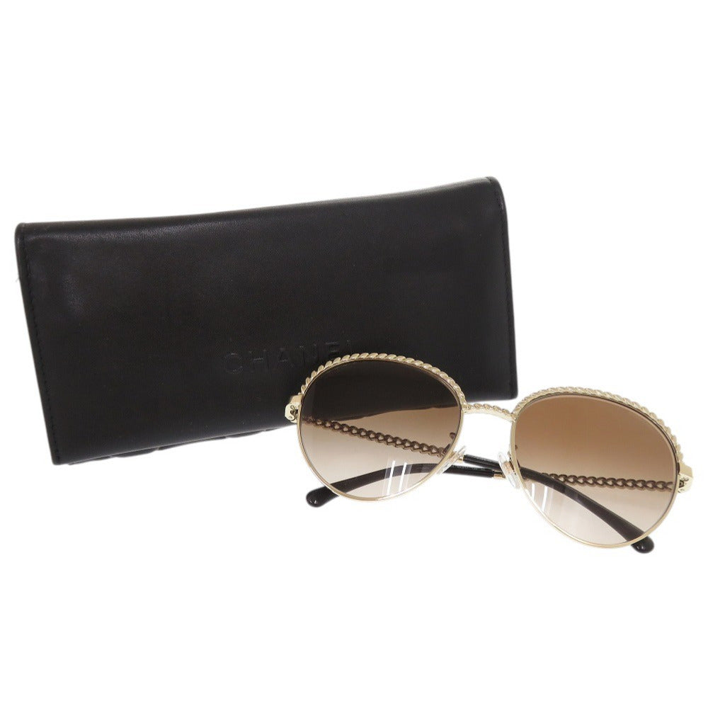 美品 シャネル パント シェイプ アイウェア メタル プラスチック ゴールド ブラウン サングラス 0751【中古】CHANEL