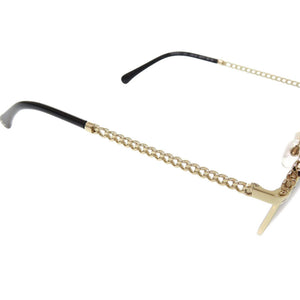 美品 シャネル パント シェイプ アイウェア メタル プラスチック ゴールド ブラウン サングラス 0751【中古】CHANEL