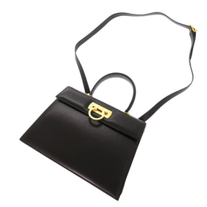 サルヴァトーレフェラガモ ガンチーニ 21 2181 レザー ブラック 2WAY ハンドバッグ ショルダーバッグ 黒 0754【中古】Salvatore Ferragamo