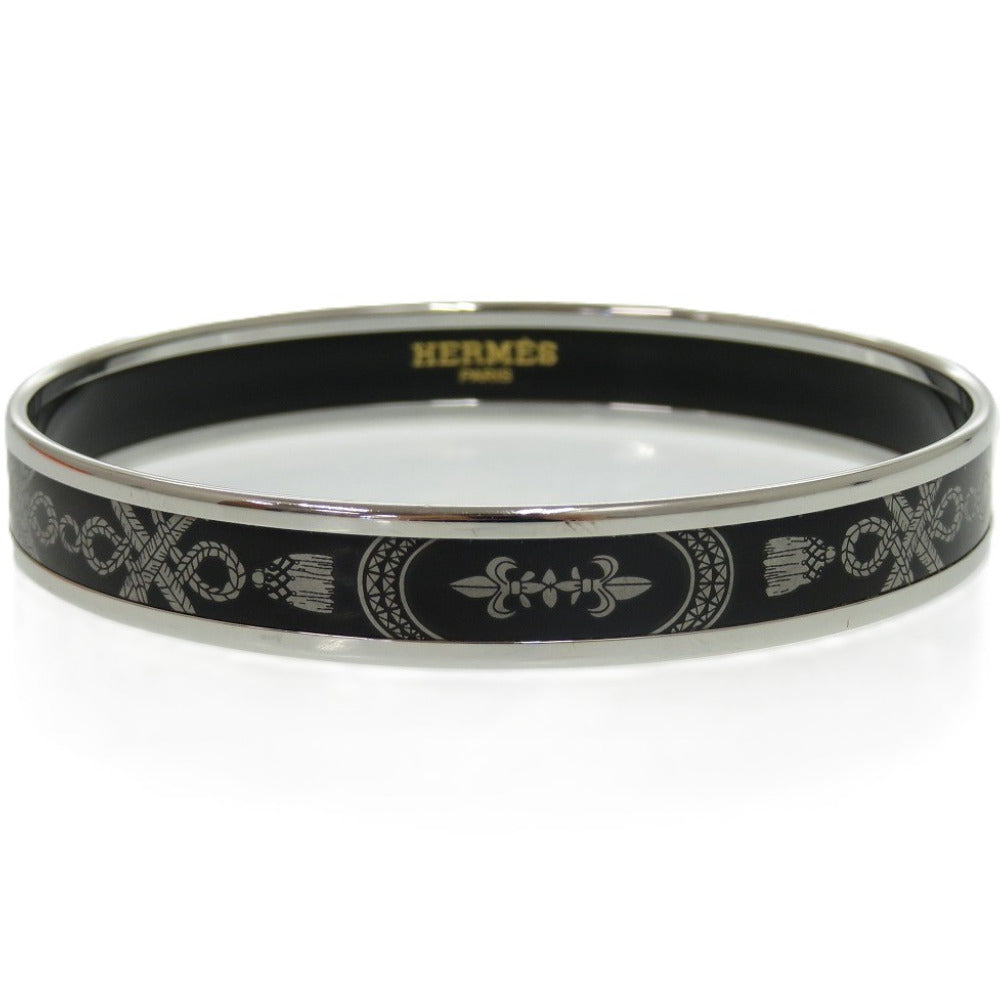 美品 エルメス エマイユ メタル シルバー ブラック 0776 黒 バングル【中古】HERMES