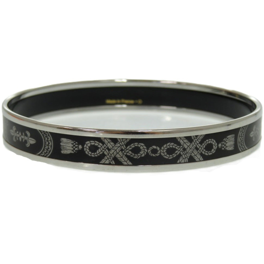 美品 エルメス エマイユ メタル シルバー ブラック 0776 黒 バングル【中古】HERMES