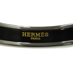 美品 エルメス エマイユ メタル シルバー ブラック 0776 黒 バングル【中古】HERMES