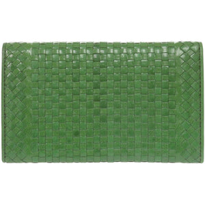 新品同様 プラダ 1M1438 ゴートレザー グリーン 二つ折り財布 緑 0777【中古】PRADA