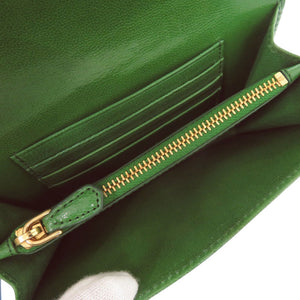新品同様 プラダ 1M1438 ゴートレザー グリーン 二つ折り財布 緑 0777【中古】PRADA