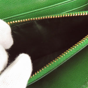 新品同様 プラダ 1M1438 ゴートレザー グリーン 二つ折り財布 緑 0777【中古】PRADA