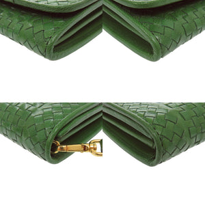 新品同様 プラダ 1M1438 ゴートレザー グリーン 二つ折り財布 緑 0777【中古】PRADA