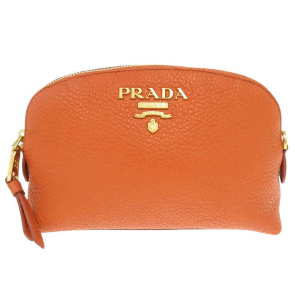 美品 プラダ レザー オレンジ ポーチ 化粧ポーチ 0778【中古】PRADA
