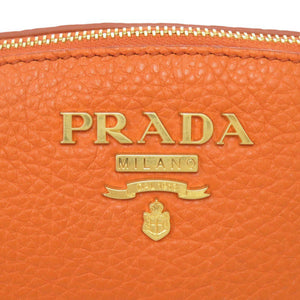 美品 プラダ レザー オレンジ ポーチ 化粧ポーチ 0778【中古】PRADA