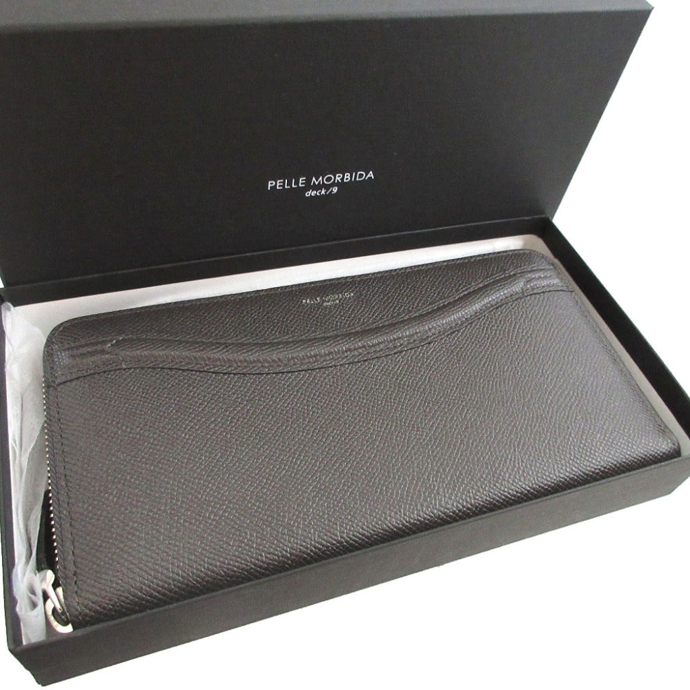 美品 ペッレモルビダ レザー グレー ラウンドファスナー長財布 財布 0780【中古】PELLE MORBIDA