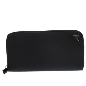 新品同様 プラダ ソフトカーフ トライアングル 2ML317 レザー ブラック 0781 黒 長財布【中古】PRADA