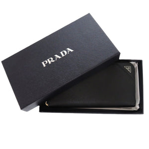 新品同様 プラダ ソフトカーフ トライアングル 2ML317 レザー ブラック 0781 黒 長財布【中古】PRADA