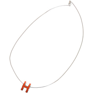 美品 エルメス ワイヤー ポップアッシュ H メタル オレンジ シルバー金具 ネックレス 0784【中古】HERMES