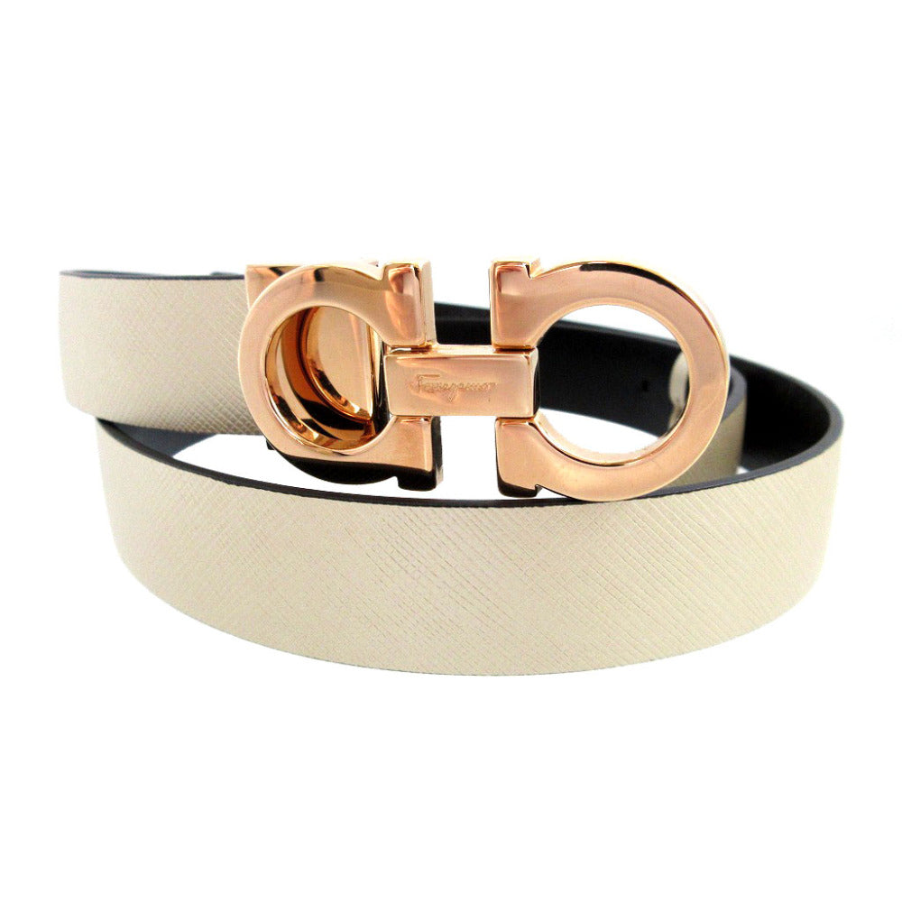 新品同様 サルヴァトーレフェラガモ ガンチーニ バックル レザー ピンクゴールド ブラック 黒 ゴールド ベルト 0788【中古】Salvatore Ferragamo