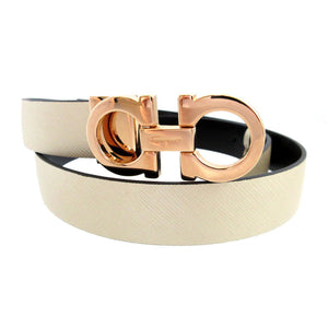 新品同様 サルヴァトーレフェラガモ ガンチーニ バックル レザー ピンクゴールド ブラック 黒 ゴールド ベルト 0788【中古】Salvatore Ferragamo