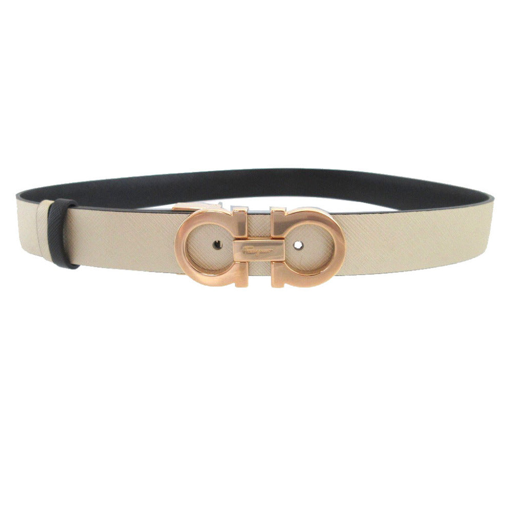 新品同様 サルヴァトーレフェラガモ ガンチーニ バックル レザー ピンクゴールド ブラック 黒 ゴールド ベルト 0788【中古】Salvatore Ferragamo