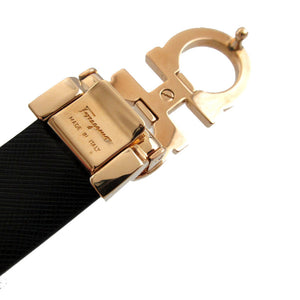 新品同様 サルヴァトーレフェラガモ ガンチーニ バックル レザー ピンクゴールド ブラック 黒 ゴールド ベルト 0788【中古】Salvatore Ferragamo