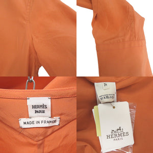 エルメス スカーフ付 Vネック ブラウス シルク オレンジ 0792【中古】HERMES