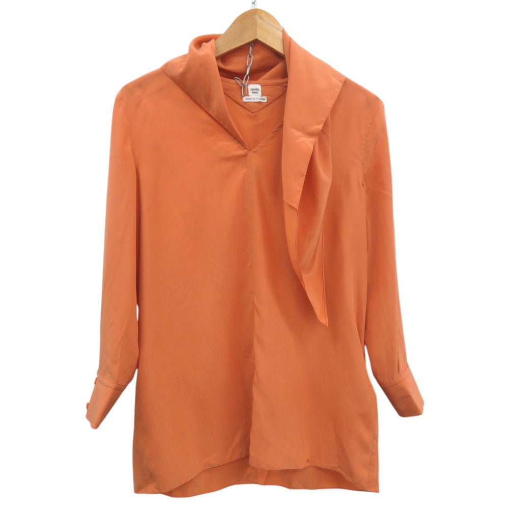 エルメス スカーフ付 Vネック ブラウス シルク オレンジ 0792【中古】HERMES