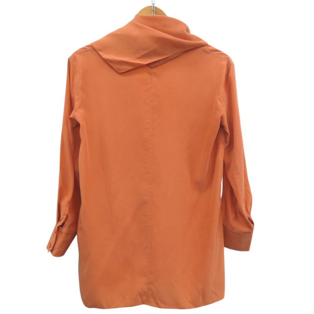 エルメス スカーフ付 Vネック ブラウス シルク オレンジ 0792【中古】HERMES