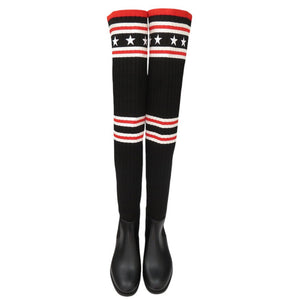 美品 ジバンシィ ストーム レインブーツ ニーハイ ロングブーツ スター 星 ボーダー コットン ブラック 0793【中古】GIVENCHY